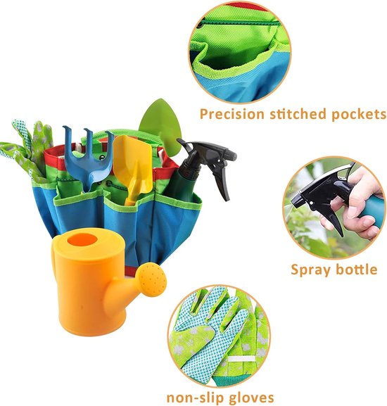 0-delige Kinder Tuingereedschap Set – Metalen Tuinset voor Kinderen vanaf 3 Jaar – Inclusief Gieter, Handschoenen & Draagtas – Geschikt voor Tuin, Zand & Strand