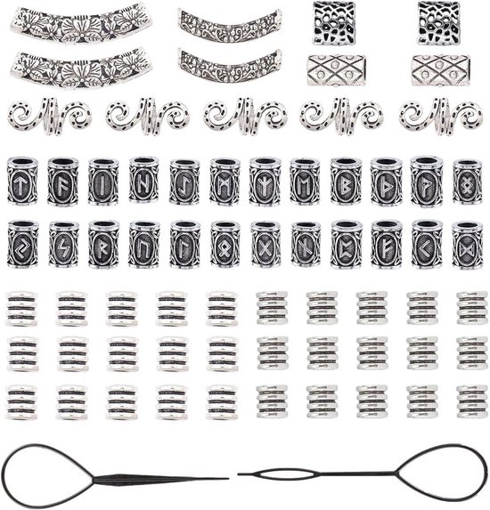 1 Bag 69pcs Viking Hair Beads - Norwegian Tube Beads - Antique Silver Column Beads - Voor Haar Vlechten - Armband - Hanger - Ketting - DIY Sieraden - Haar Decoratie van Purple Mavis