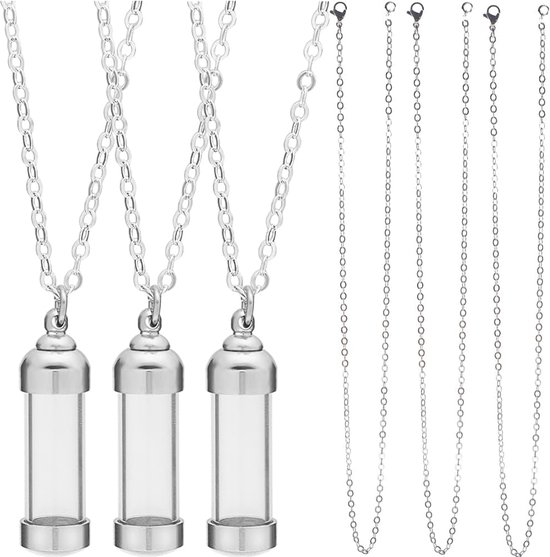 1 Box DIY 5 Sets Vial Chain Making Kit - Glas Vial Pendant - Schroef Flesdoppen - Kleine Wensfles - Zandloper Herinneringshouder - Crematie As Houder - Geheugencontainer voor Sieraden Maken Kits van Merkloos	