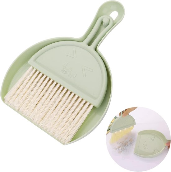 1-delige set Mini stoffer en blik set - zachte borstelharen, draagbaar, krasvrije reiniging - bureaustofzuiger - handzame miniborstel - 12*18 cm - voor bureaus, thuis en keuken -groente
