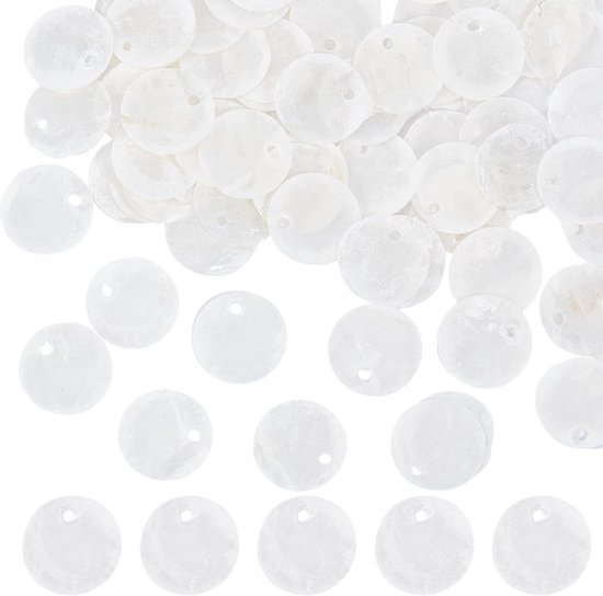 1 Doos 100 stuks Schelpenbedels - Schelpenbedel - Capiz-schelpen - 15 mm platte ronde natuurlijke schelpen plakjes - muntkralen - Zee- en Oceaan Zomer Disc - Voor Sieraden Maken - Windgong - Oorbelbenodigdheden