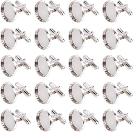 1 doos met 24 manchetknopen blanco zilveren ronde manchetknopen 1,6 cm metaal messing platte onderlaag - manchetknopen voor business - smoking blanke lunetschaal cabochons knop van Merkloos	