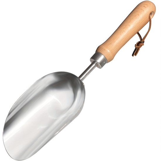 1 grote tuinschep, gemaakt van roestvrij staal, geschikt voor het verplanten, graven, planten en omspitten van de grond, 33 cm lang. van Merkloos	