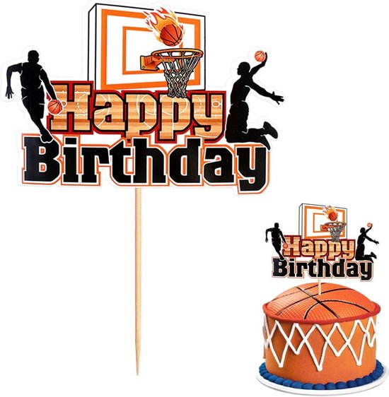1 item decoratie voor basketbal - verjaardagstaart - taartdecoratie - basketbal - verjaardagsdecoratie - gelukkige verjaardag decoratie van Merkloos	