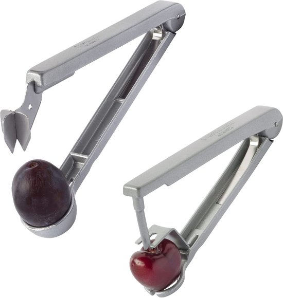1 kersen- + 1 pruimenontsteker voor keukenkant-en-klaar ontpte vruchten, aluminium, voedselveilig gecoat, roestvrij stalen lemmet, Kernex en Steinex, zilver, 401022E6 van Westmark