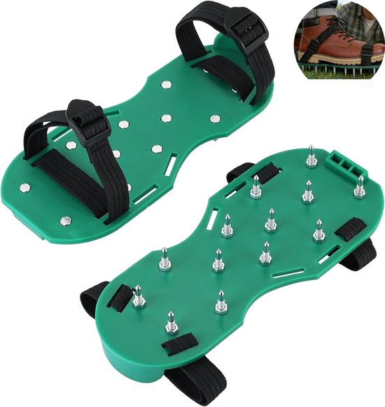 1 paar - tuin grond spijkerschoenen - epoxy schoenen - beluchting schoenen voor gazon - grondbewerkings schoenen - spijkerlengte 2,8 cm - gazon beluchting, tuinonderhoud, epoxy vloer installatie, grond losmaken - groen