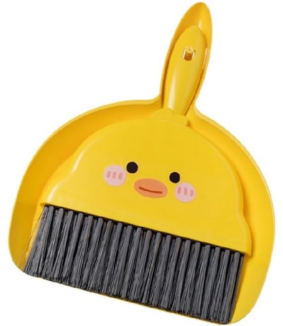 1-Pack - Kleine bezem en stoffer set - Stoffer en blik set - Schattige gele mini handbezem en stoffer set - Kleine stoffer voor het opruimen van rommel op het bureau, toetsenborden en kooien (geel) van Merkloos	