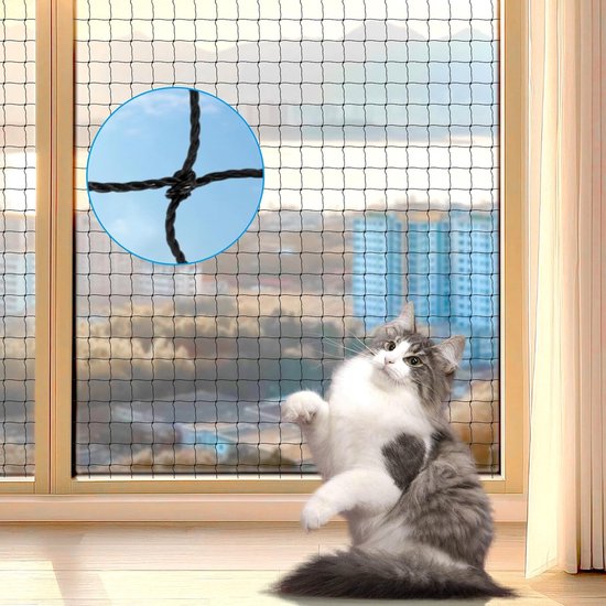 1 Piece Cat Net voor Balkon - 3 x 4 m - Draadversterkt - Kattenbeschermingsnet - Balkon - Venster - Trap - Patio - 15 m Montagekoord