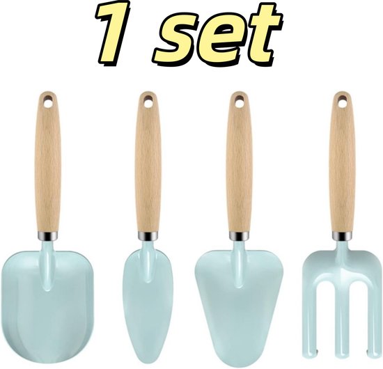 1 set - Tuingereedschap - Inclusief buitenschep en hark - Lichtgewicht en duurzaam - Zacht materiaal - Houten handvat - Geschikt voor gezamenlijke tuinactiviteiten met ouder en kind - 7*3*21 cm (brede schep) - Lichtblauw van Merkloos	