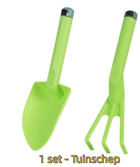 1 set - Tuinschep - Geschikt voor tuinen, terrassen, etc. - Brede schep en drietands graafvork - Handvriendelijk - Roestvrij - Groen van Benson