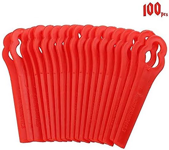 1 set van 100 stuks kalebasvormige L85 kunststof grasmaaiermessen - met klein gaatje - lengte 85mm - gatdiameter 11.5*5.5mm van Dresco