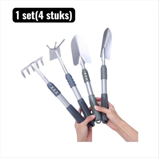 1 set(4 stuks) - Tuingereedschapset - Schoffels - Dubbele Tuinvork en Schoffel - Handgereedschap met Kunststof Steel voor Harken， Woelen en Oogsten in de Moestuin - Grijs van Merkloos	