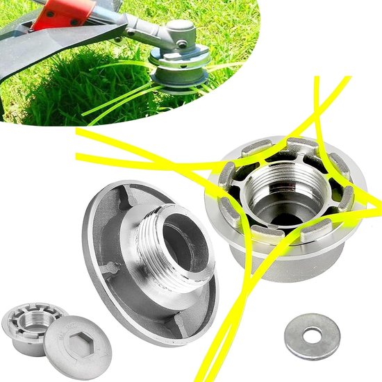 1 Stuk Aluminium Strimmer Hoofd, Universele Grastrimmer Kop, Aluminium Trimmerkop, Aluminium Draadkop met 4 draden, voor Gazontrimmers in de Tuin, Gazondekken in de Tuin