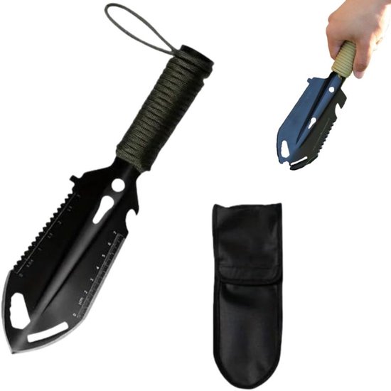 1 stuk - kleine survival schep - 9-in-1 mini kampeerschep - ultralichte rugzakschep - backpackuitrusting - voor wandelen, kamperen en survivaltassen - van roestvrij staal - zwart - 26.5×7cm van Hobright