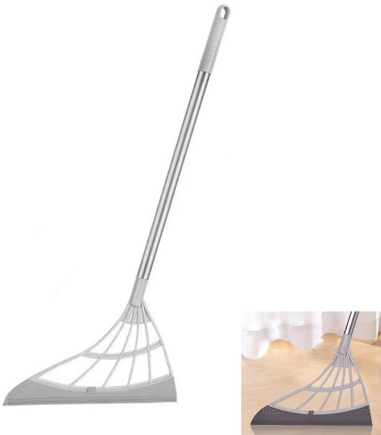 1 stuk - multifunctionele magic mop/bezem - 2-in-1 bezem - siliconen bezem - schoonmaak gereedschap - droogt eenvoudig de vloer en verwijdert vuil en haarverwijderaar - voor woonkamer, keuken, badkamer (grijs) van Merkloos	