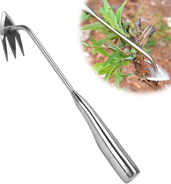 1 stuk multifunctionele roestvrijstalen wieder - lange steel staande handmatige wieder tool - lichtgewicht V-vormige draagbare bosmaaier - voor gazon, tuin, erf, boerderij van Merkloos	