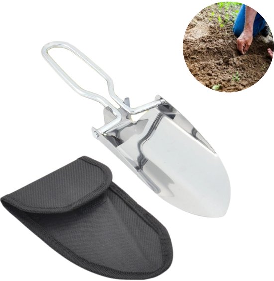 1 stuk - Opvouwbare schep - Roestvrijstalen schep - Mini lichtgewicht campingschep - Inclusief opbergtas van Oxford-stof - Geschikt voor tuinieren, wandelen, strand, graafwerkzaamheden in de buitenlucht (zilver)