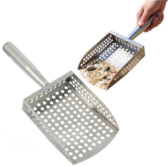 1 stuk - Roestvrijstalen strandhark - met handvat voor het zeven van zand en grind - strandhark - zand- en grindfilter - 15,5*12*13 cm - voor het zoeken naar schatten op het strand en het verzamelen van stenen - zilver