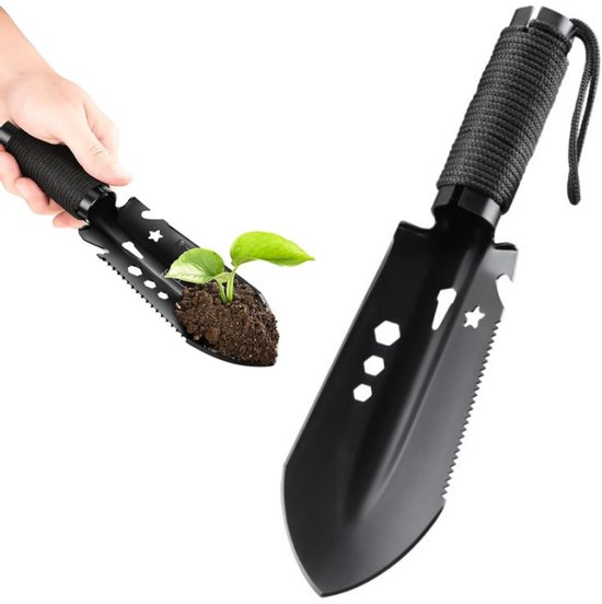 1 stuk - Rugzakschep - Tuinmes - Kleine kampeerschep - Tuinschep - Multifunctionele compacte draagbare kleine schep - Sterk en duurzaam - Zwart - Geschikt voor graven, tuinieren, kamperen in de buitenlucht, overleven van Merkloos	