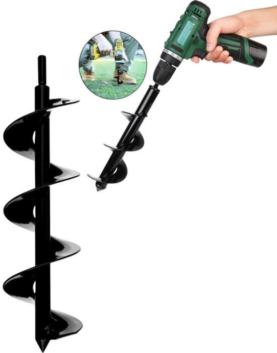 1 stuk - Spiraalvormige tuinboor - Arbeidsbesparend en snel gaten graven - Tuingereedschap - Accessoire voor het planten van bloembollen - 8 cm x 30 cm - Voor het graven van gaten en het planten van bloemen in de tuin - Zwart