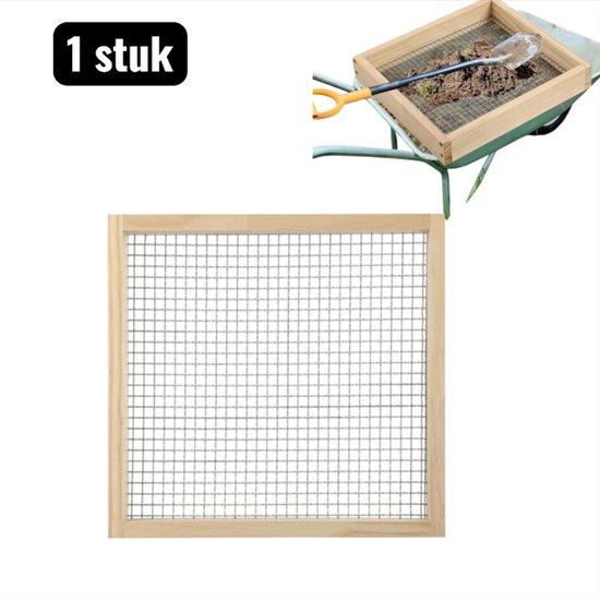 1 stuks - Grondzeven - Houten Tuinzeef voor Grond en Compost - 32x29cm - Met Verwijderbaar Fijnmazig Metaalgaas - Multifunctionele Zeef voor Zand, Steentjes en Aarde - Handmatige Bodemzeef - Zilve van Merkloos	