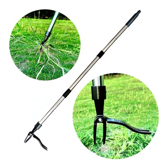 1 stuks staande onkruidtrekker met klauw en lange metalen steel, 46 inch, onkruidverwijderaar voor gazon en tuin, zonder bukken