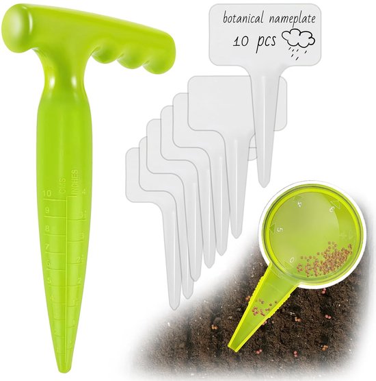 1 x Bollenplanter met punt, Tuinplantgereedschap voor bollen, Bollenplanter met maataanduiding, 1 Planter + 10 plantlabels – Ideaal gereedschap voor het planten van bloemen, uien en zaailingen van Merkloos	