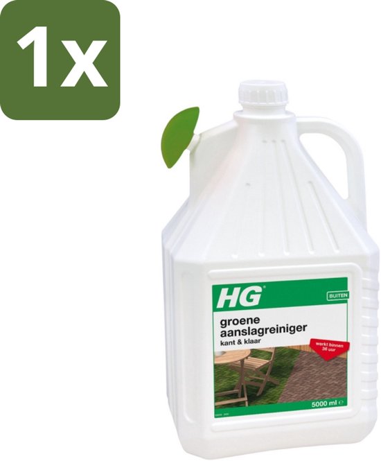 1 x HG - Buiten - Groene Aanslagreiniger - Kant & Klaar - Resultaat Binnen 36 Uur - 5L - Groene Aanslag Verwijderen - Buitenoppervlak Reinigen - Terras Reinigen - Balkon Reinigen - Beelden Reinigen