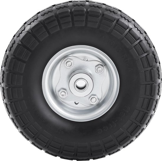 1 x PU-wiel ØxB:255 x 80 mm, 4.10/3.50-4 kruiwagenbanden, steekwagenwiel, bolderkar reservewiel, met metalen velg, 16 mm as banden, lekbestendig en slijtvast HMTM-WW-60004-zwart/zilver van Merkloos	