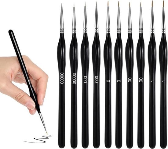 10-delige penselenset, 5 maten, micro-detailpenselen, acrylpenselen, kunstenaarspenselen, kleine kunstenaarspenselen, Schilderen op Nummer, penselen voor acrylverf, waterverf, olieverf, miniaturen