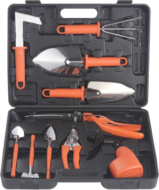 10-delige tuingereedschapset van roestvrij staal - Complete tuinwerkset met koffer voor tuinliefhebbers van Merkloos	