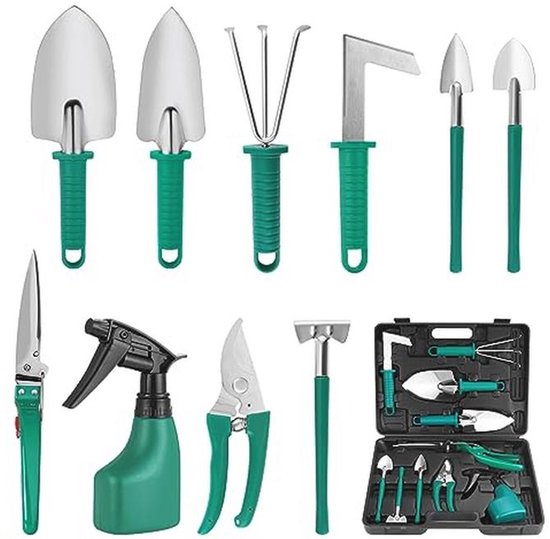 10-delige Tuingereedschapsset met Troffel, Verplantmachine, Hark, Tuinschaar en Waterspuitfles van Merkloos	