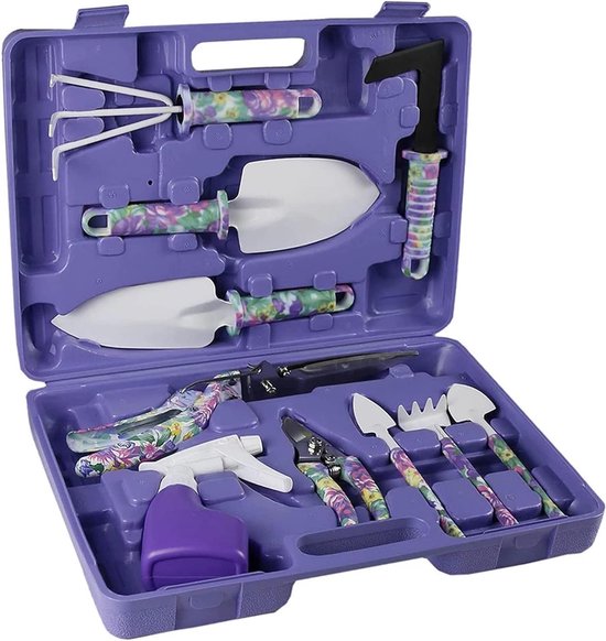 10-delige tuingereedschapsset - tuingereedschap met doos - tuingeschenkschep - tuinschaar - watersproeier - hark - hark voor planten - tuinieren met opbergdoos - stevige materialen van Kinzo Garden