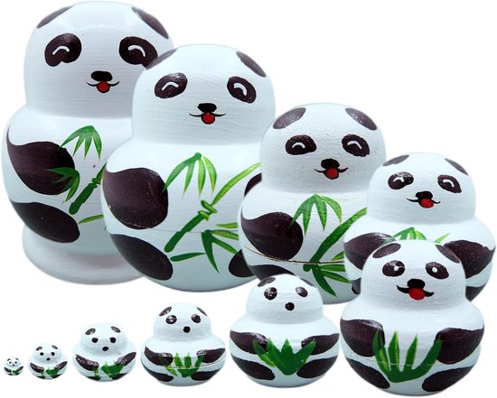 10 Lagen Russische Matroesjka-Poppen, Houten Nestpoppen voor Dieren, voor Feest, Festival, Woonkamer, Slaapkamerdecoratie（Panda） van Merkloos	