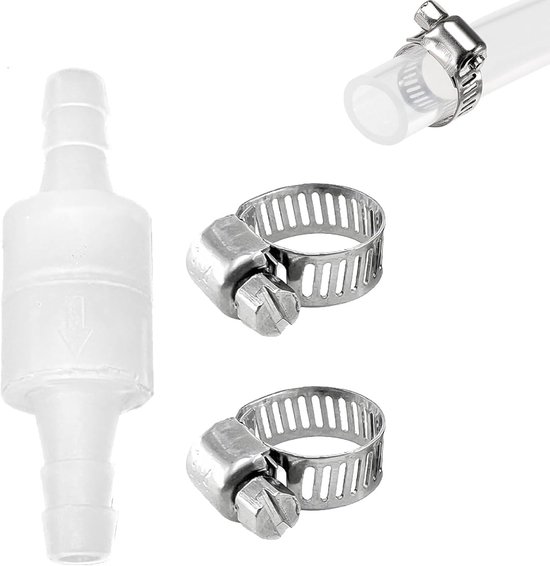 10 mm Inline Check Valve met 2 Slangenklemmen - Plastic Check Valve voor Water - Liquid Air - Brandstof - Gas voor Wasmachine en Droger van Merkloos	