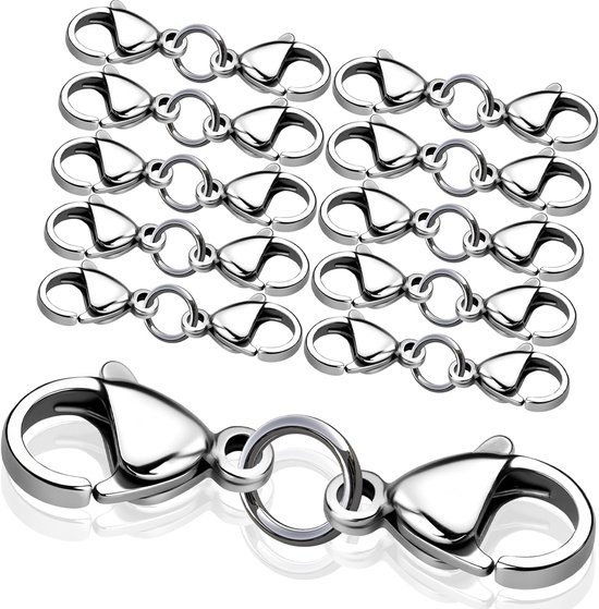 10 Pcs Chain Clasp - RVS - Dubbel Openend - Kettingverlenging - Zilveren Kreeftsluiting - Armbandsluiting - Kettingextensions - DIY Sieraden van Merkloos	