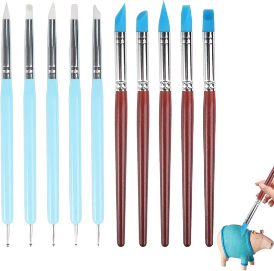 10 Pcs Silicone Brushes - Modelling Tools - Clay Tools - Modeling Tool Set - Rubber Modelling Tools - Dots Tools - Rubber Painting Brush voor Ceramic Sculpture en Kunstprojecten van Merkloos	