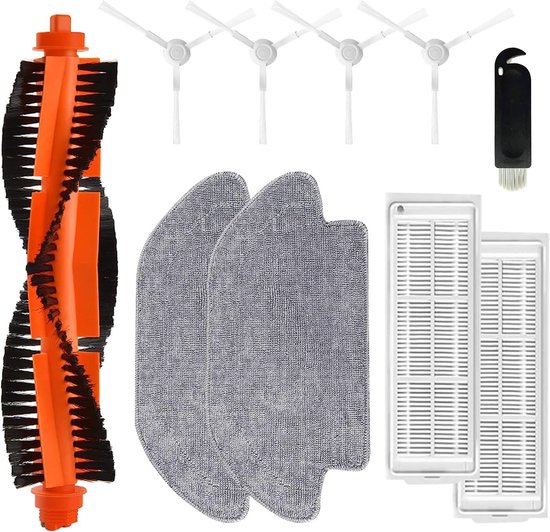 10 Pieces Replacement Parts for Xiaomi Mi Robot Vacuum Mop Pro/Mop 2S/Mop P, Xiaomi Robot Vacuum Cleaner, 4 Filter Set, 1 Main Brush, 4 Side Brushes, 2 Cleaning Cloths and 1 Cleaning Brush van Merkloos	