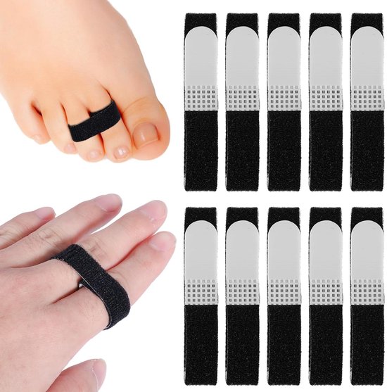 10 St Buddy Tape Vingerriemen, Nylon Vingertape Herbruikbare Antislip Klittenband Vingerspalken Wasbare Buddyriemen voor Vingers Vingerwikkeling voor Geblesseerde Vingers (Zwart) van Moweallarge