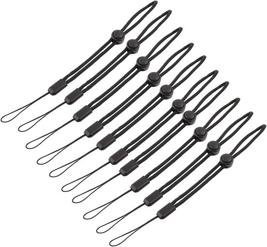 10 Stks Polsband - Paracord Lanyard Verstelbare - met Drukknop voor Zaklamp Mobiele Telefoon Camera's Sleutelhanger Sleutels Voorkom Verloren - Zwart van Gadgy
