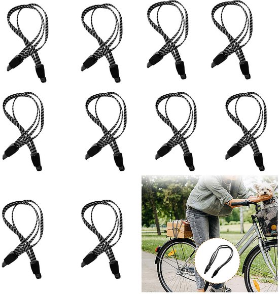 10-Stuks Elastisch koord van rubber - Elastisch koord voor fietsen - Bagagekoord - Vrachtzekering - Slijtvast voor kamperen en buitengebruik - Gebruikt om bagage vast te zetten op fietsen, motorfietsen, aanhangwagens en karren - Zwart van Merkloos	