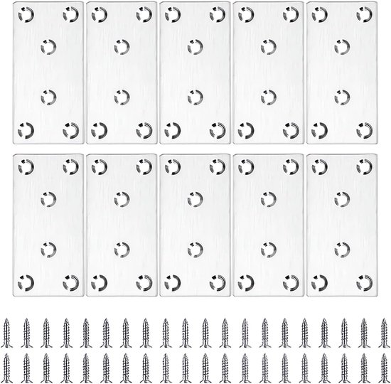 10 stuks hoekplaatset - platte beugelbevestiging - reparatie van de montageplaat - platte verbindingsplaat - rechte platte beugels - platte hoekhouders - ideaal voor reparatie van het huis en klussen van Merkloos	