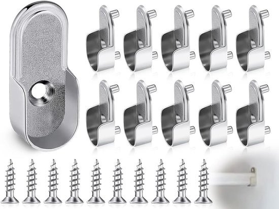 10 stuks kledingstanghouders - 15 mm ovale kledingstanghouders - garderobestangen - houder met schroeven - kastbuislagers - stanghouder voor kledingorganisatie