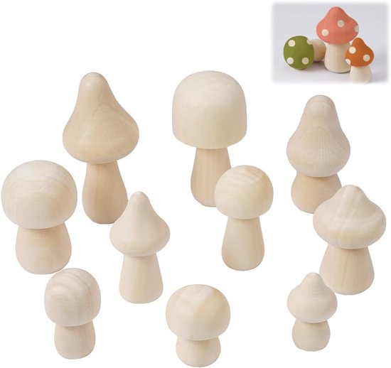 10 Stuks Kleine Onafgewerkte Houten Paddenstoelen - Verschillende Maten - Natuurlijke Houten Paddenstoelen - Houten Paddestoel voor DIY Ambachten Projecten - Paddestoel Decoratie van Onbekend.