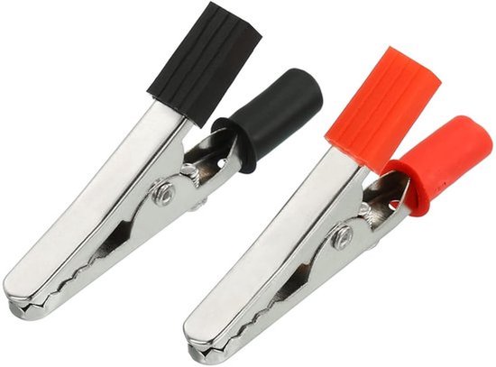 10 stuks krokodillenclips - kunststof handvat - batterijtestsonde - aansluitklem - ideaal voor laboratoriumtests - rood - zwart - zilverkleurig - 5,8 cm