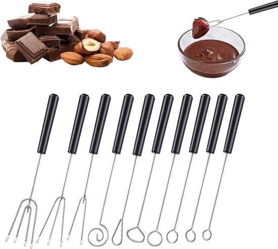 10 Stuks Roestvrij Staal Chocolade Dompelvork Set - Chocolade Vork - DIY Bakken - Bonbons - Fruit - Snoep - Cake - Fondue