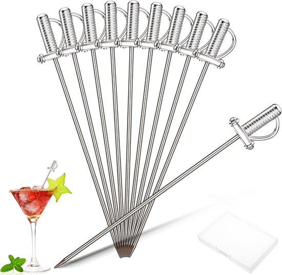 10 stuks roestvrijstalen cocktailspiesen, herbruikbare stalen cocktailsticks, cocktailstokjes, vingerfood sticks voor cocktailparty, barbecuesnacks, eetluizerset