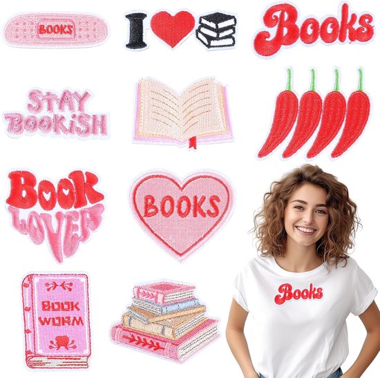 10 stuks roze boek-strijkpatches, geborduurde patches, patches om op te strijken, voor rugzak, hoed, Tns van Merkloos	