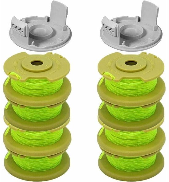 10 stuks vervangende spoel geschikt voor Ryobi duimtrimmer - geschikt voor Ryobi One+AC80RL3/AC14HCA - snoerloze grastrimmer - 8 spoelen + 2 snijkappen, (geel) van Merkloos	