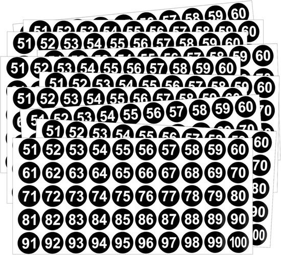 10 vellen cijferstickers 51 tot 100 - zwart - cijfers om op te plakken - kleefcijfers - weerbestendige cijferstickers voor kantoor - kluisje - inventarissortering - stickerset van Merkloos	